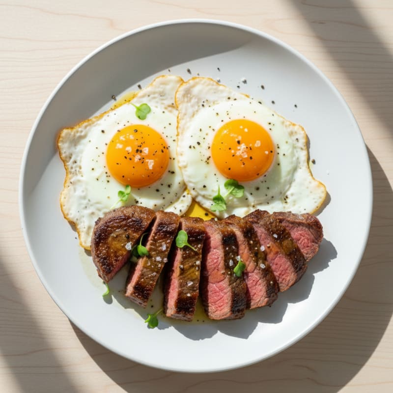 Beef Steak with Pan-Seared Eggs