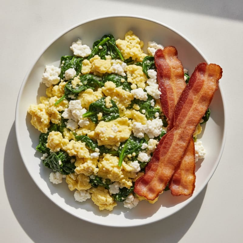 Cottage Cheese Scramble with Spinach and Turkey Bacon