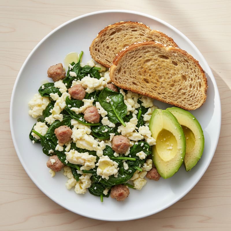 Egg White Scramble with Turkey Sausage and Spinach