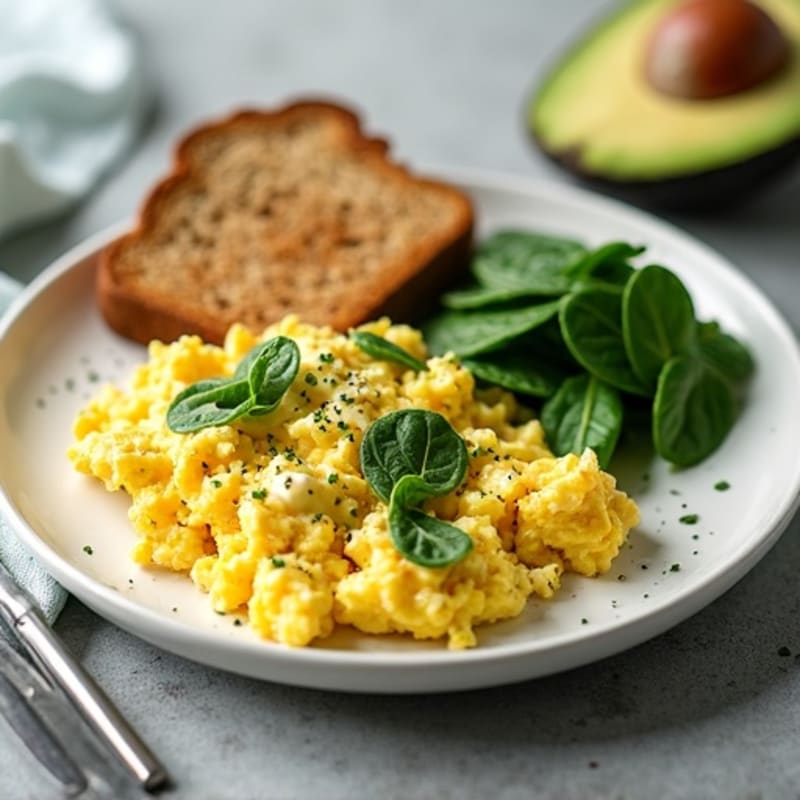 Scrambled Eggs with Cottage Cheese and Spinach