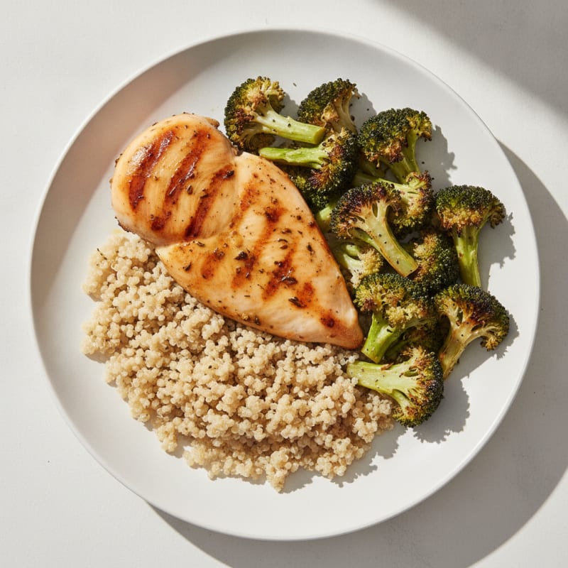 Grilled Chicken Breast with Quinoa and Roasted Broccoli