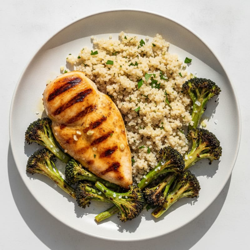 Grilled Chicken Breast with Quinoa and Roasted Broccoli