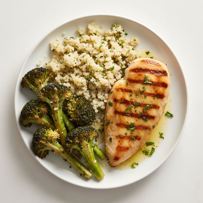 Grilled Chicken Breast with Quinoa and Roasted Broccoli