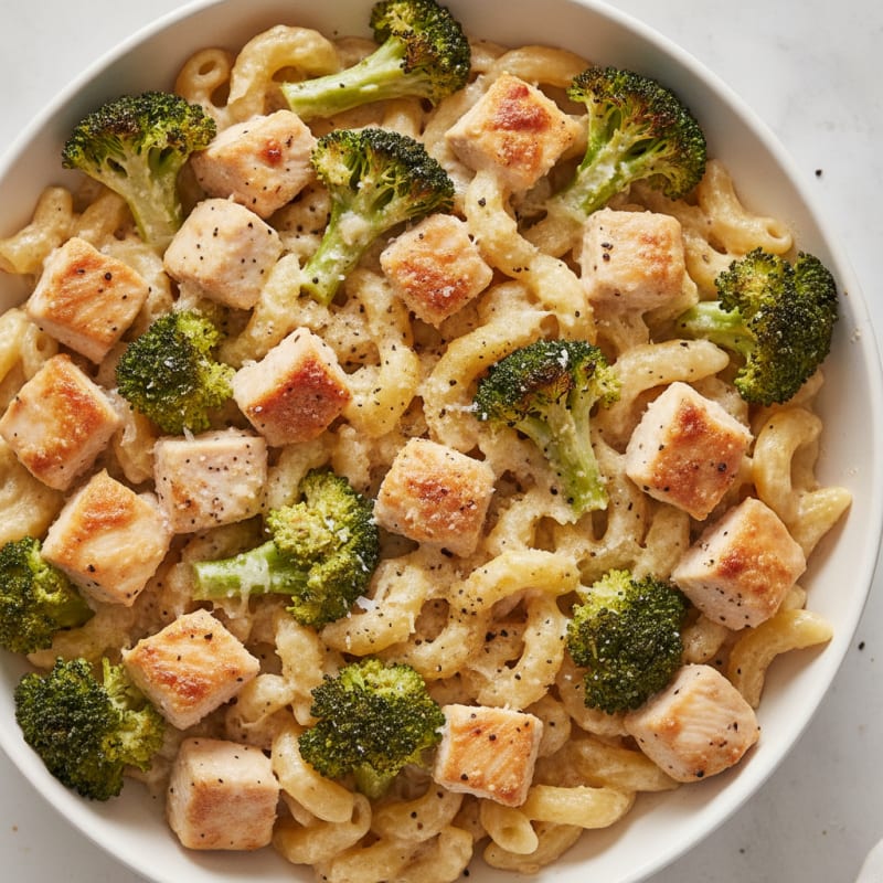 Chicken Alfredo Bake with Roasted Broccoli