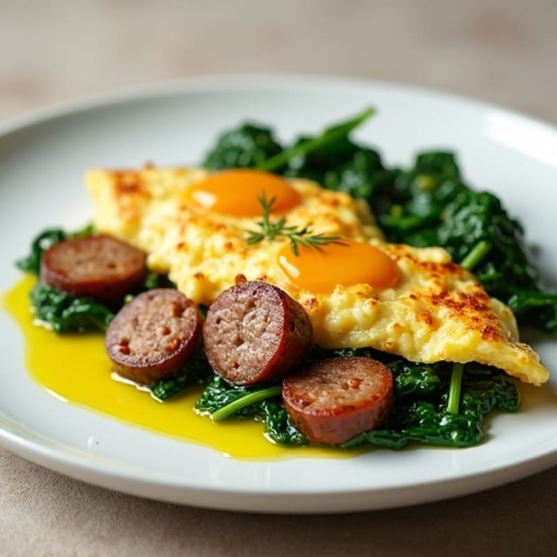 Egg White Scramble with Turkey Sausage and Sautéed Spinach