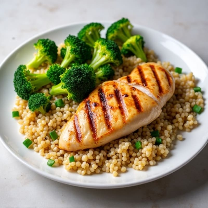 Grilled Chicken Breast with Quinoa and Roasted Broccoli