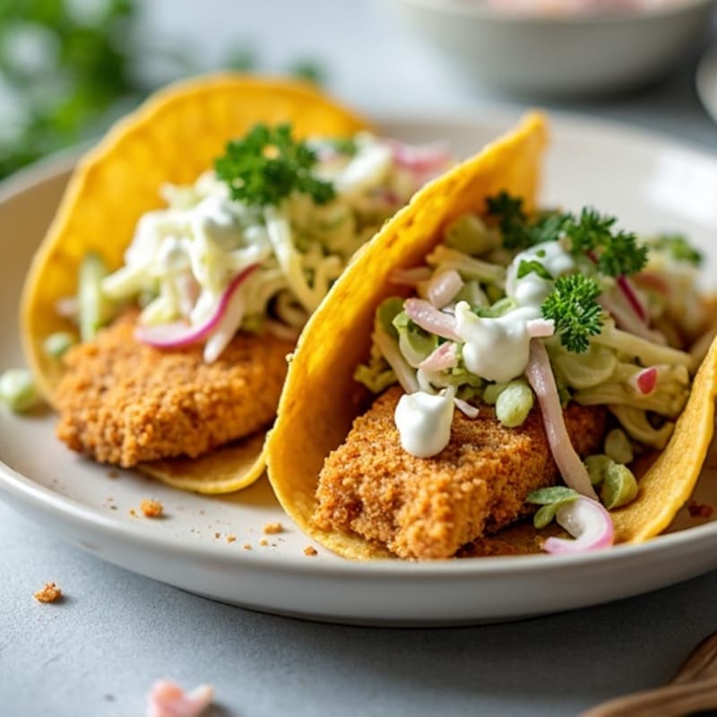 Crispy Baked Fish Tacos with Creamy Slaw