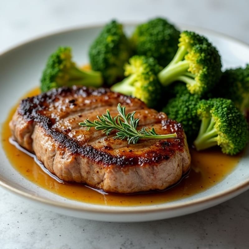 Tender Pan-Seared Steak with Garlic Roasted Broccoli