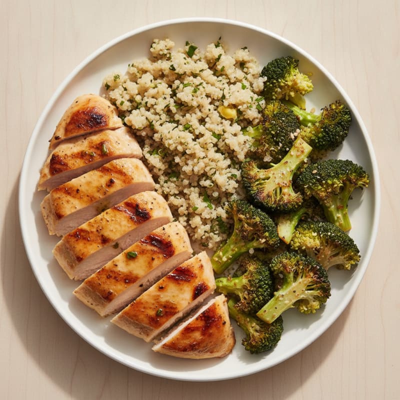 Grilled Chicken Breast with Roasted Broccoli and Quinoa