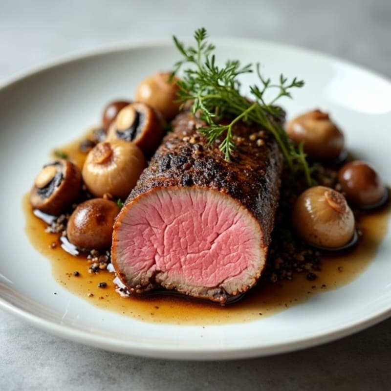 Lean Roasted Beef Tenderloin with Savory Mushroom-Herb Duxelles