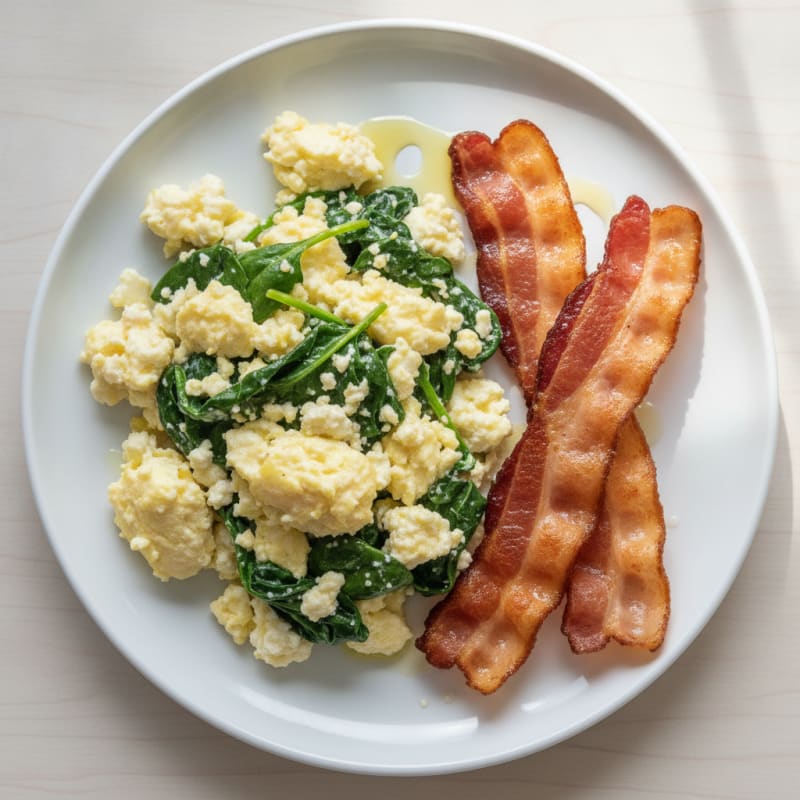 Cottage Cheese Scramble with Spinach and Turkey Bacon