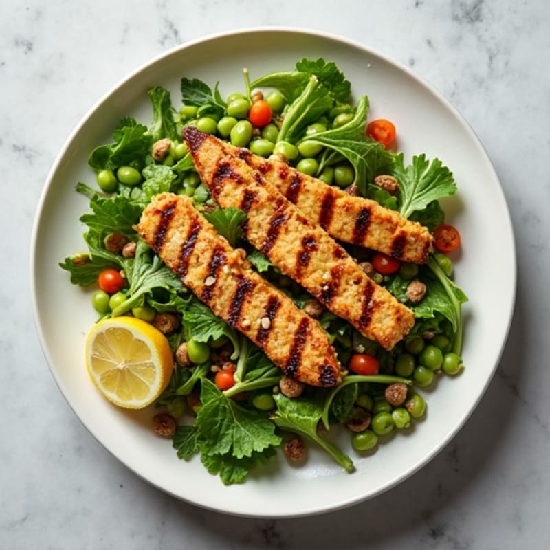 Grilled Tempeh Salad with Edamame and Hemp Seeds