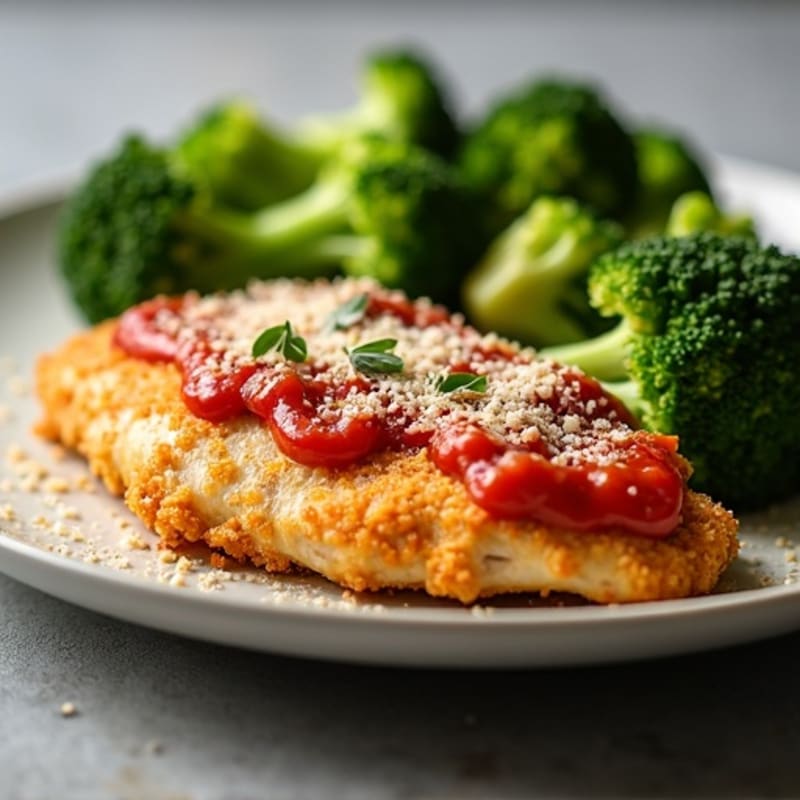 Healthy Crispy Chicken Parmesan with Roasted Broccoli