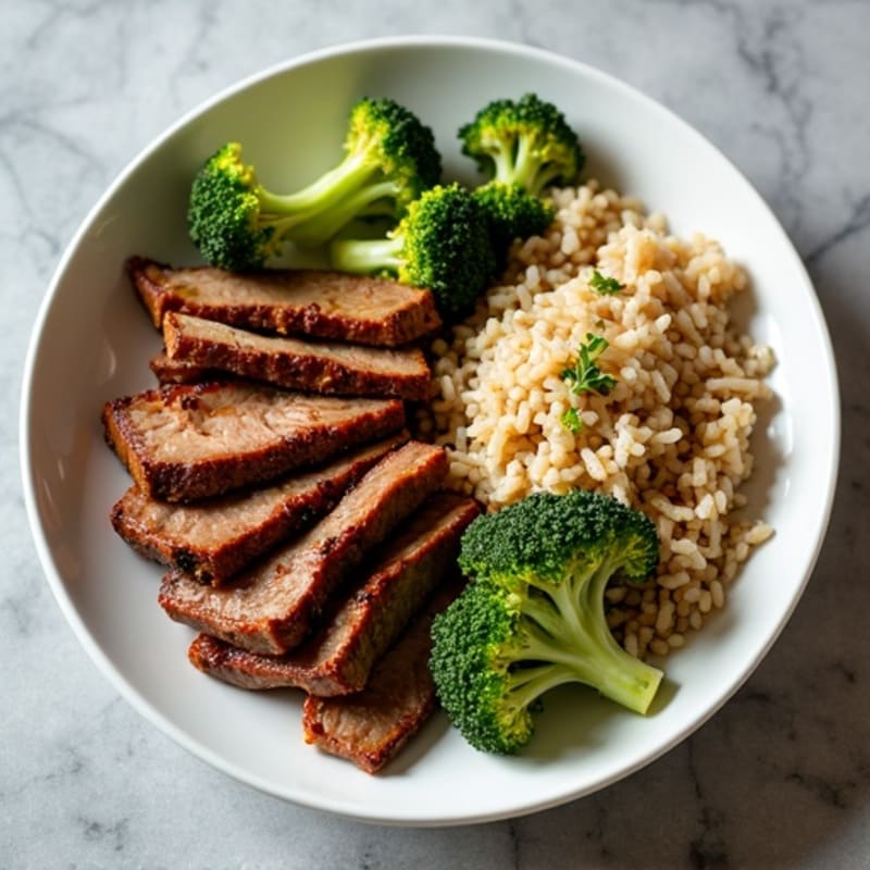Crispy Garlic Beef and Broccoli with Brown Rice