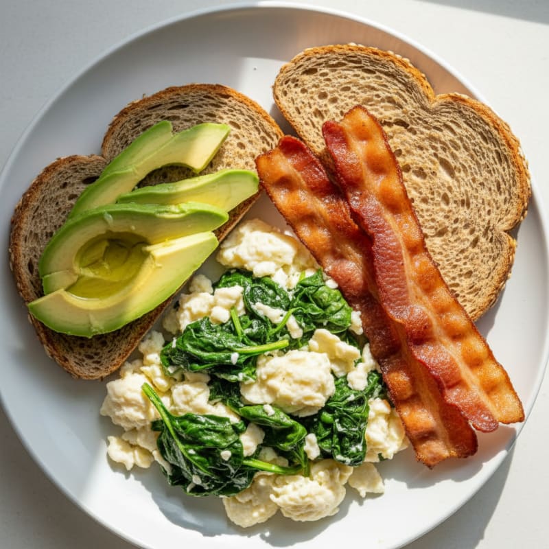 Crispy Turkey Bacon and Egg White Scramble with Spinach