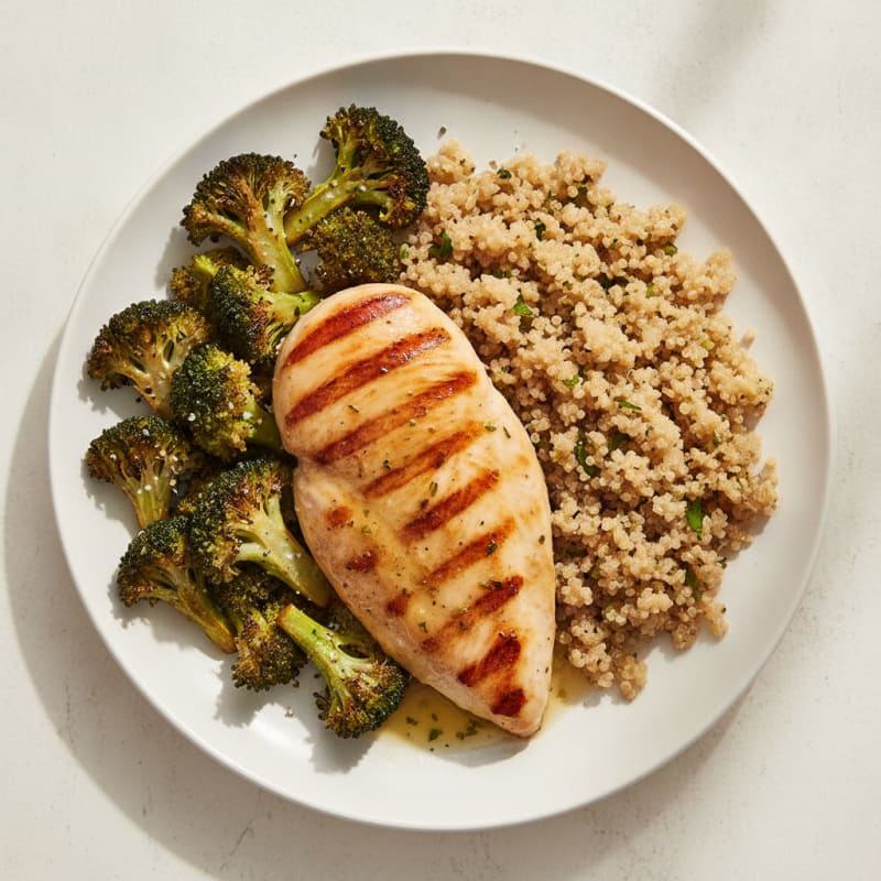 Grilled Chicken Breast with Roasted Broccoli and Quinoa