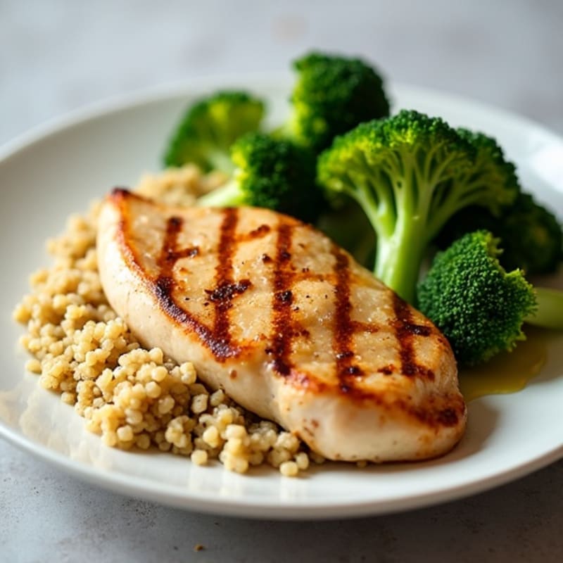 Grilled Chicken Breast with Quinoa and Steamed Broccoli