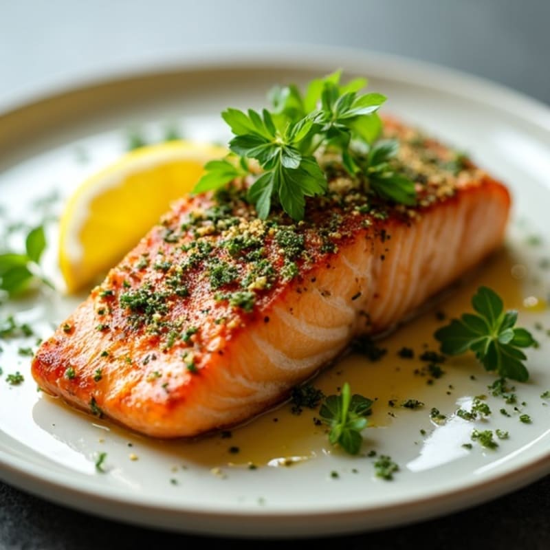Herb-Crusted Pan Seared Salmon with Lemon