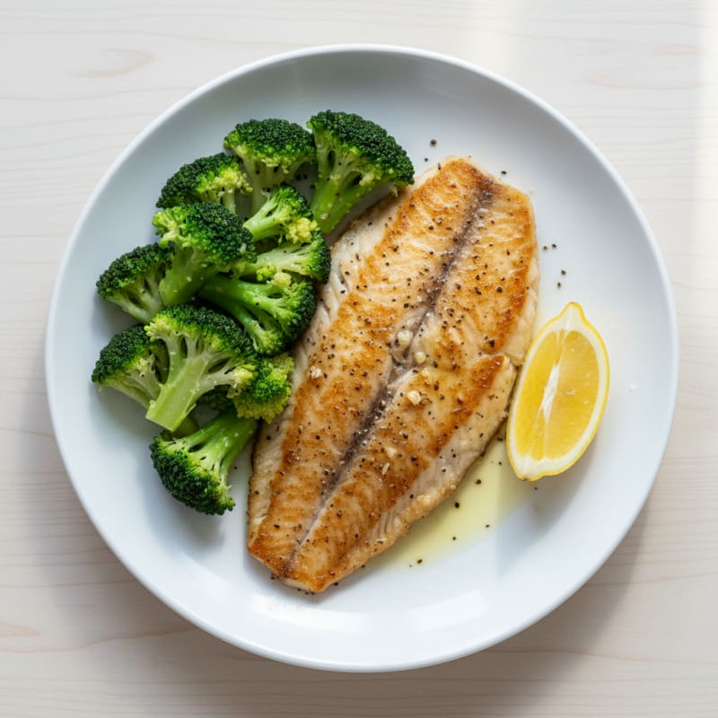 Seared Tilapia with Steamed Broccoli and Lemon