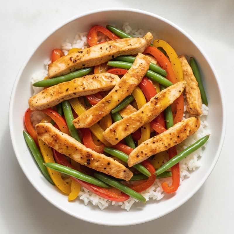 Sizzling Chicken Fajita Bowl with Peppers and Green Beans