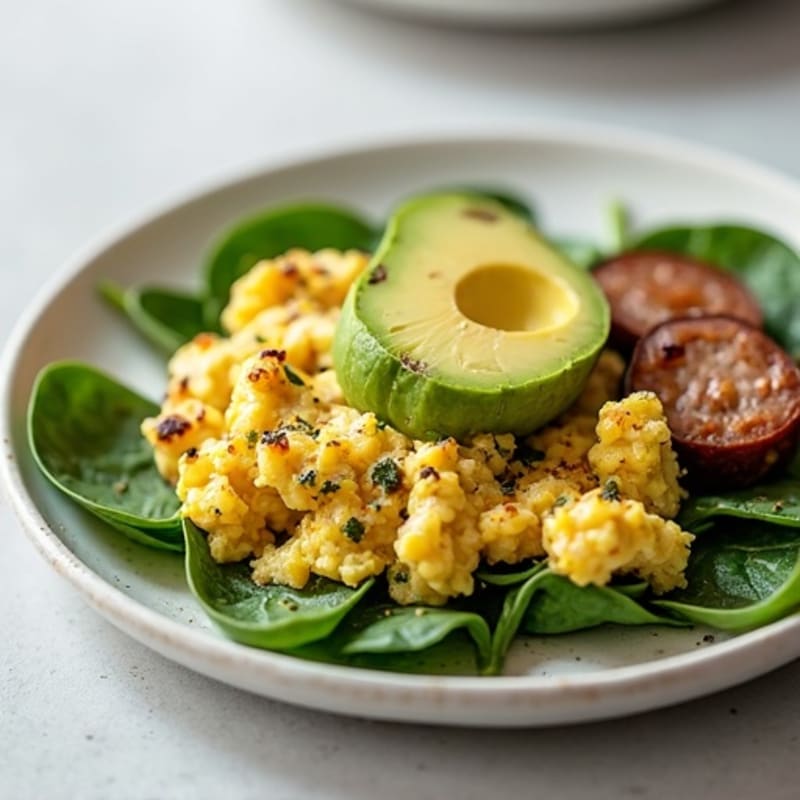 Egg White Scramble with Spinach and Grilled Turkey Sausage