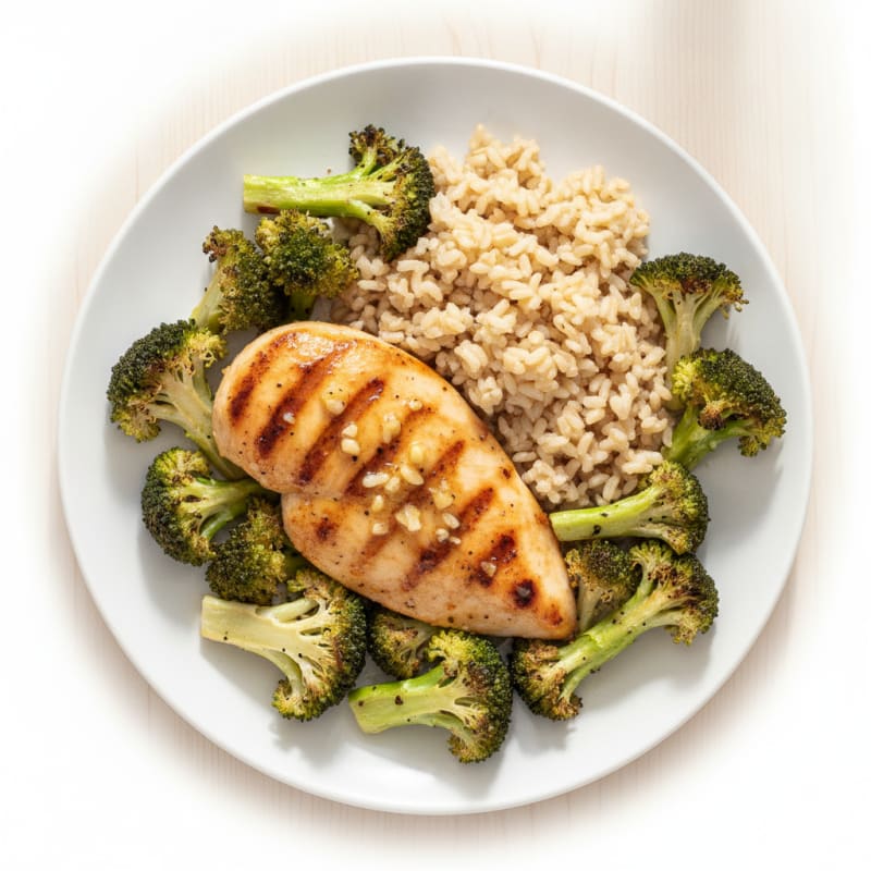 Grilled Chicken Breast with Roasted Broccoli and Brown Rice