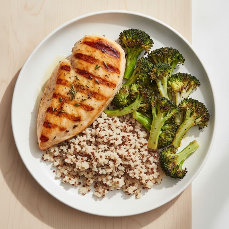 Grilled Chicken Breast with Quinoa and Roasted Broccoli