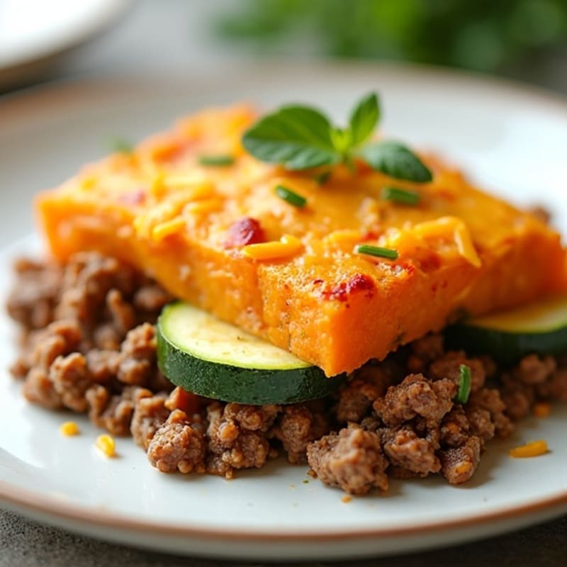 Ground Beef and Zucchini Casserole with Roasted Sweet Potato