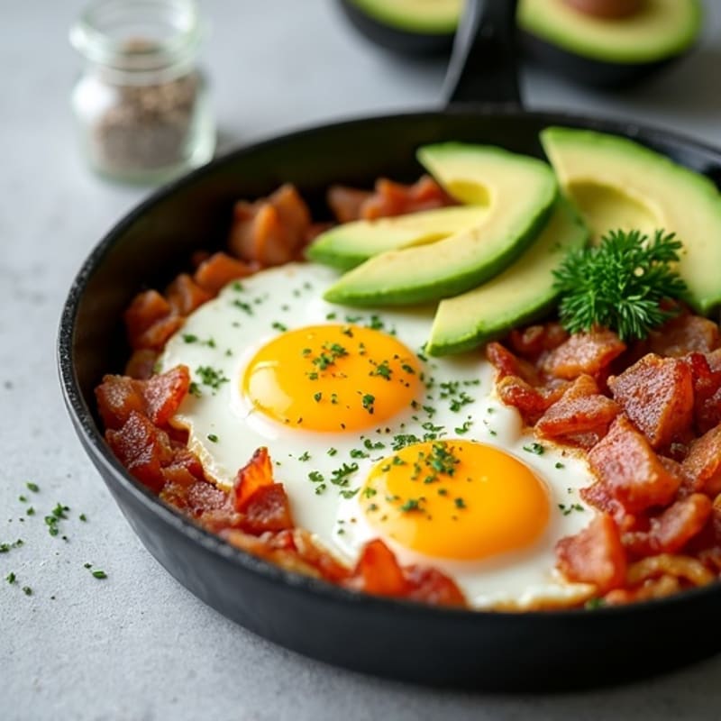 Skillet Eggs with Crispy Ham and Fresh Herbs