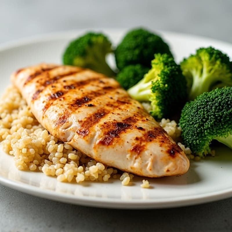 Grilled Chicken Breast with Quinoa and Roasted Broccoli