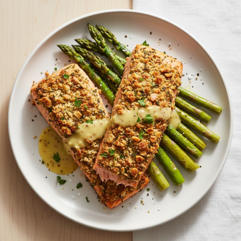 Golden Herb-Crusted Salmon with Roasted Asparagus