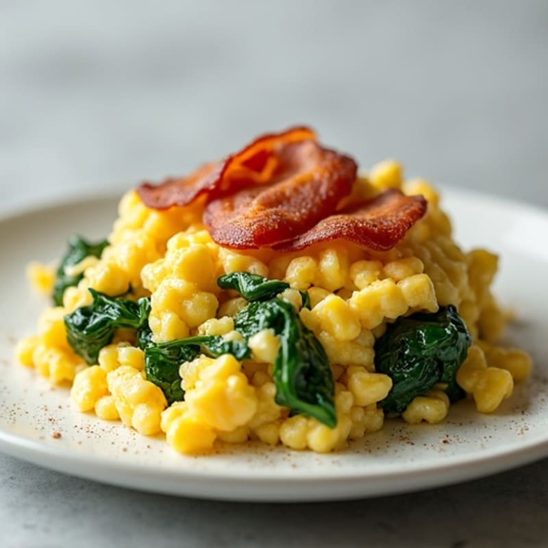 Cottage Cheese Egg Scramble with Spinach and Turkey Bacon
