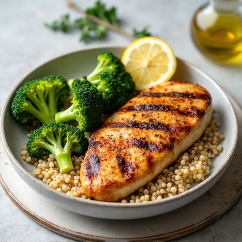 Grilled Chicken Breast with Quinoa and Roasted Broccoli