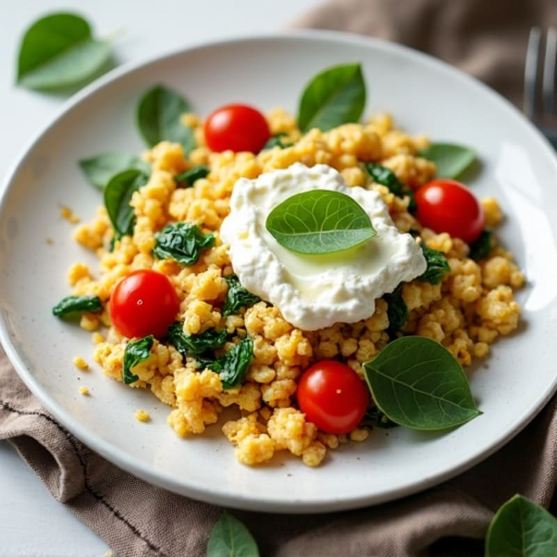 Egg White and Spinach Scramble with Cottage Cheese and Cherry Tomatoes