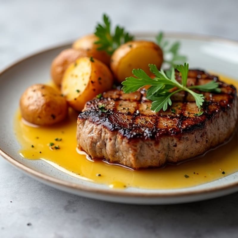 Pan-Seared Garlic Butter Steak with Crispy Roasted Potatoes
