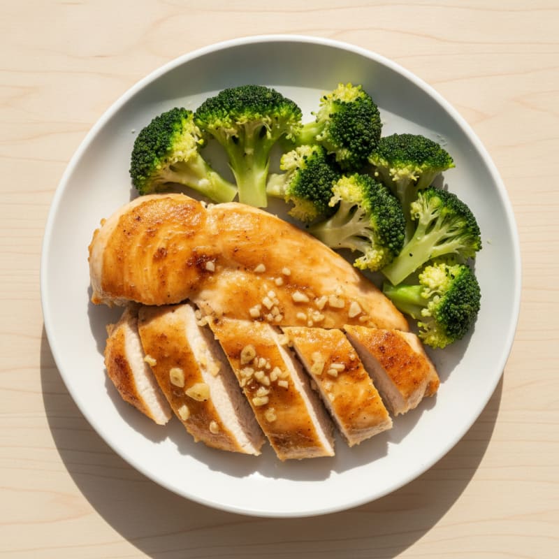 Lemon Garlic Seared Chicken Breast with Steamed Broccoli