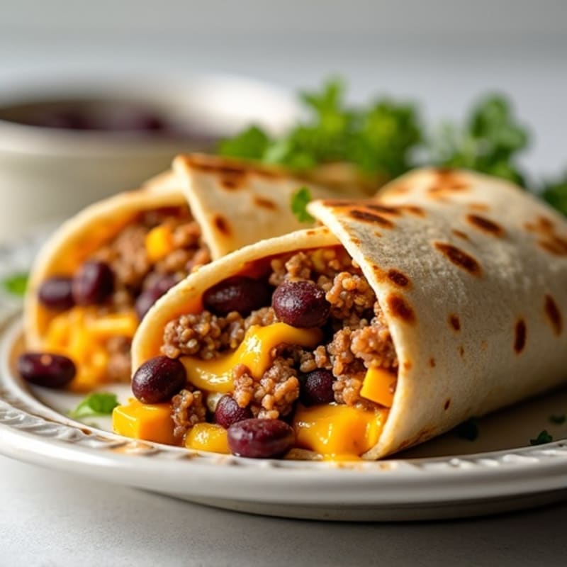 Cheesy Beef and Black Bean Baked Wraps