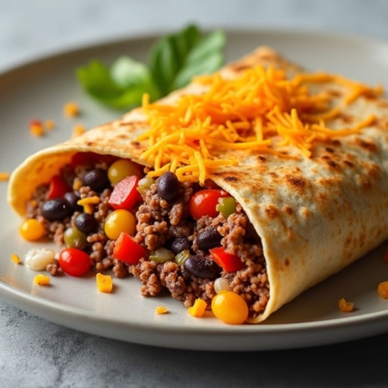 Lean Cheesy Beef and Black Bean Tortilla Bake