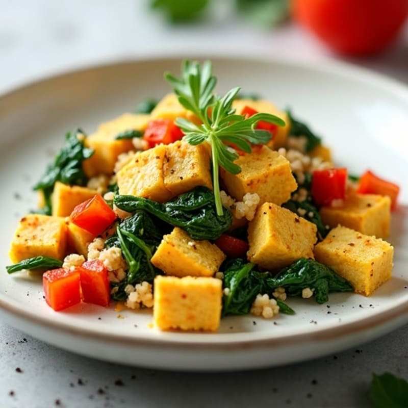 Fluffy Tofu Scramble with Sautéed Greens and Bell Peppers