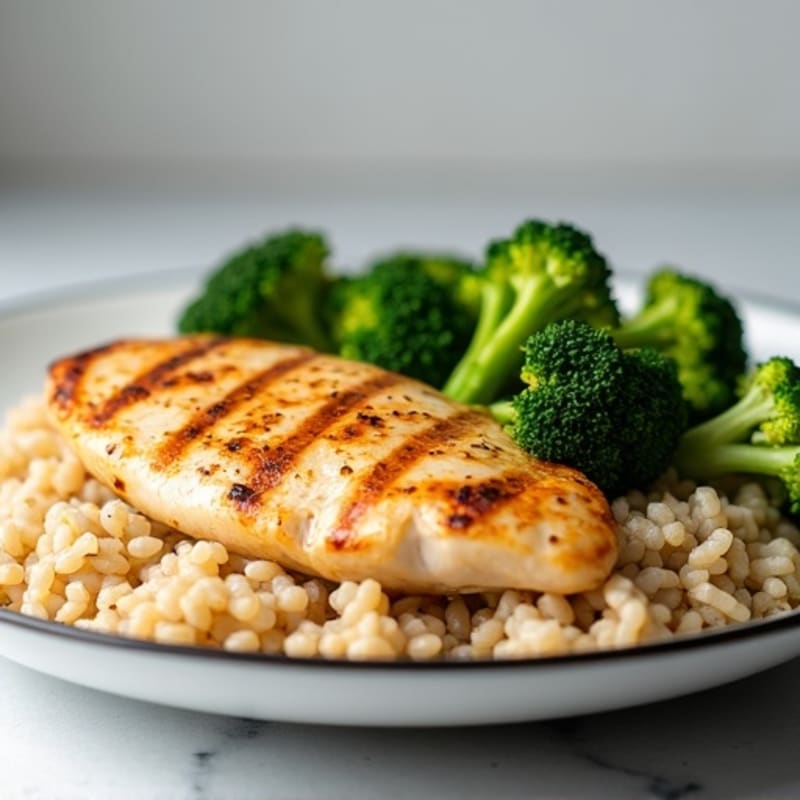 Grilled Chicken Breast with Brown Rice and Steamed Broccoli