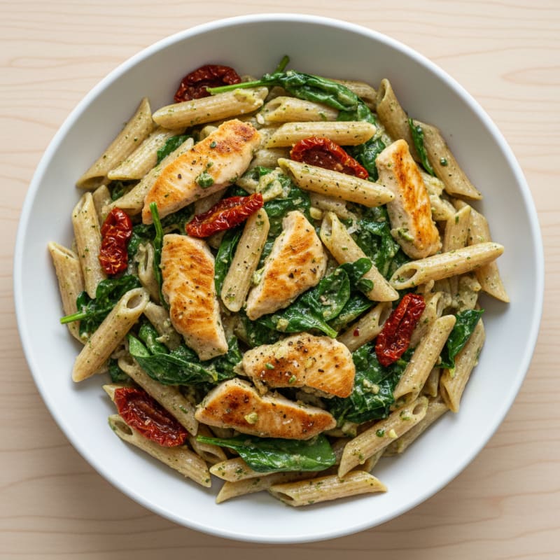 Creamy Pesto Chicken and Sun-Dried Tomato Pasta