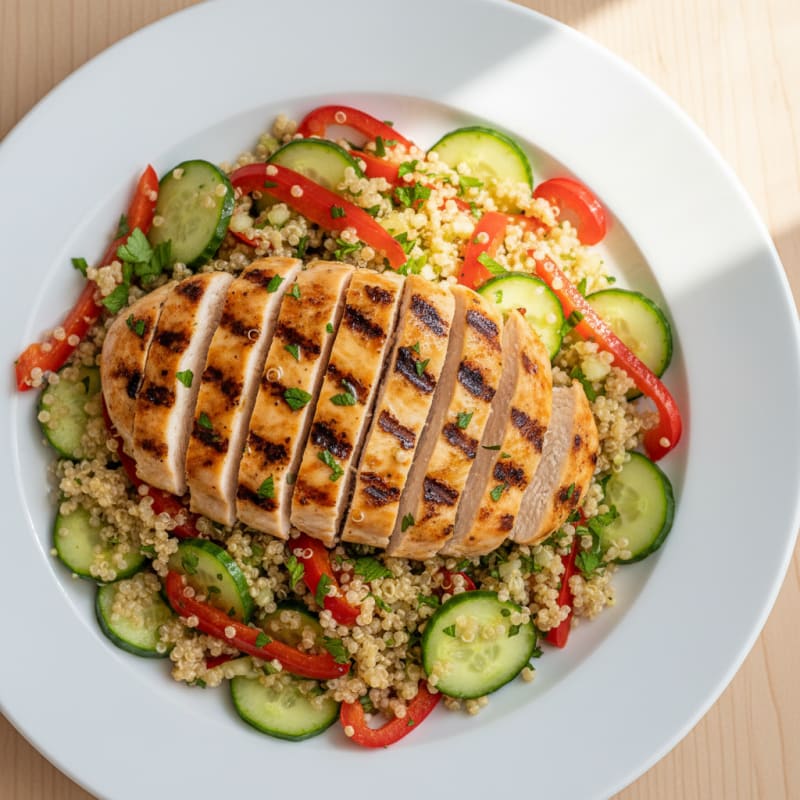 Grilled Chicken and Quinoa Salad with Crunchy Vegetables