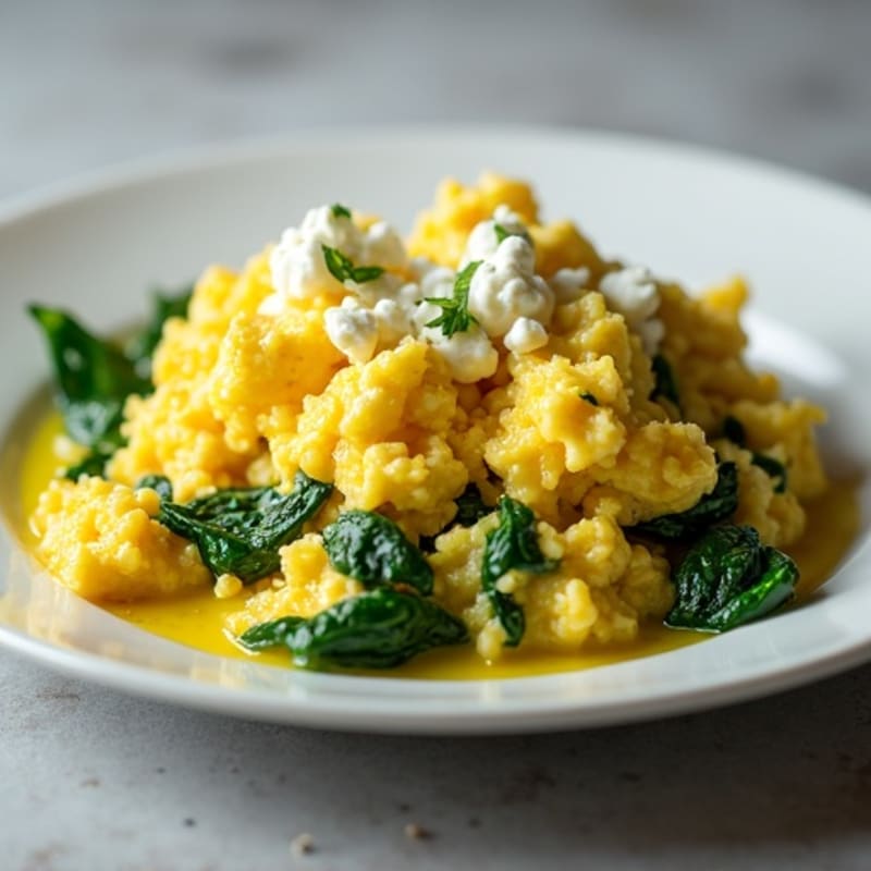 Fluffy Scrambled Eggs with Spinach and Feta