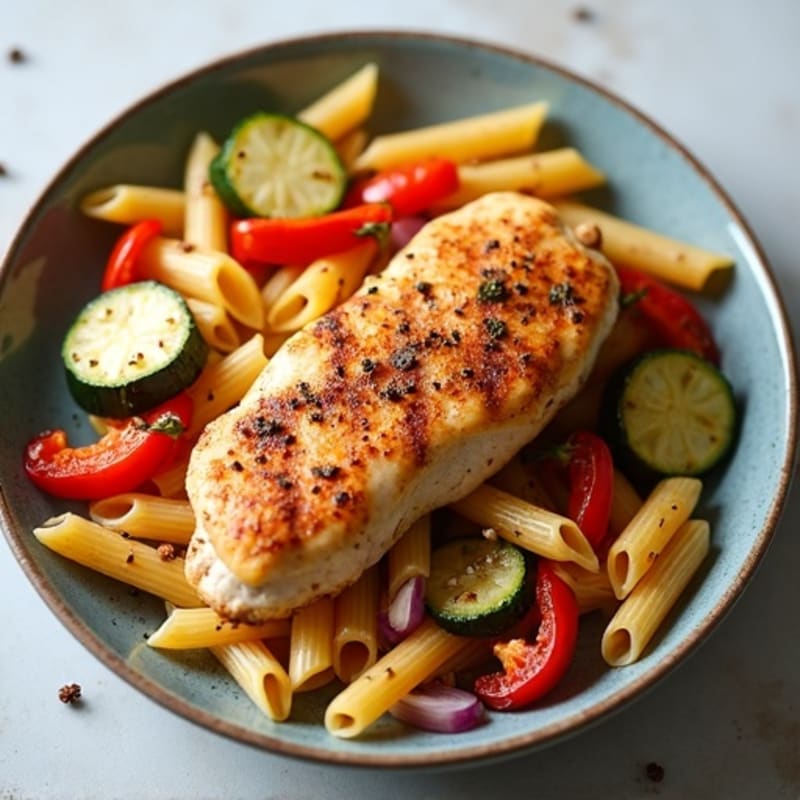 Spicy Paprika Chicken Pasta with Roasted Vegetables