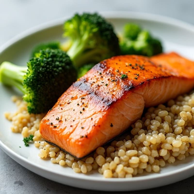 Seared Salmon with Roasted Broccoli and Quinoa