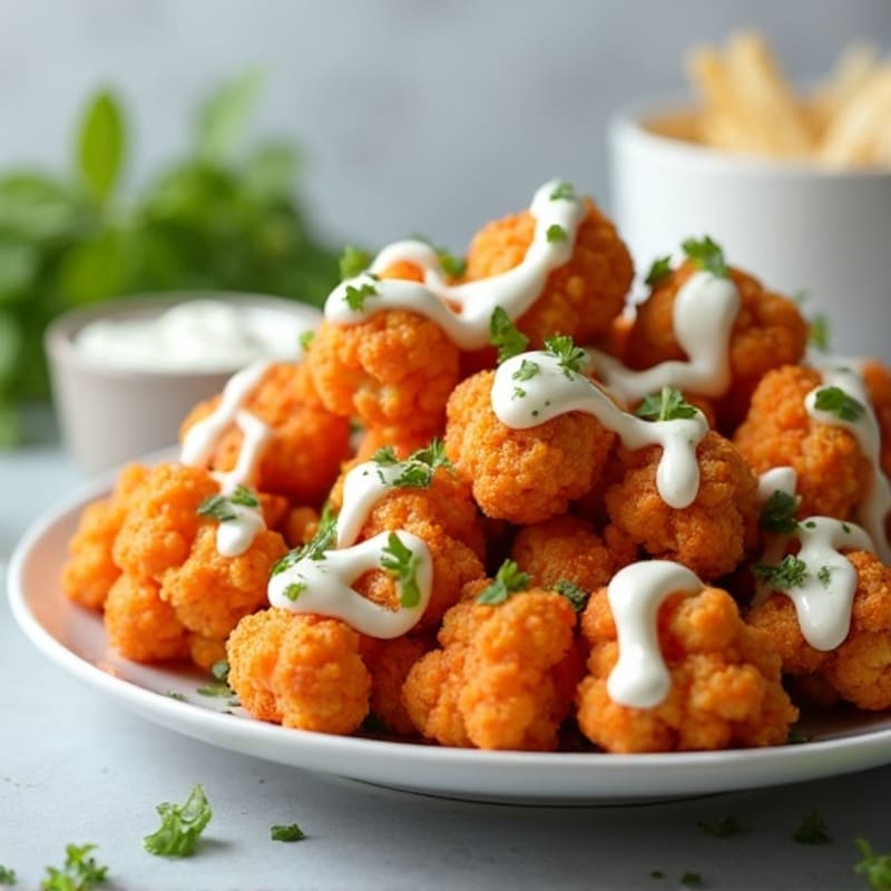 Crispy Buffalo Cauliflower Bites with Blue Cheese Drizzle
