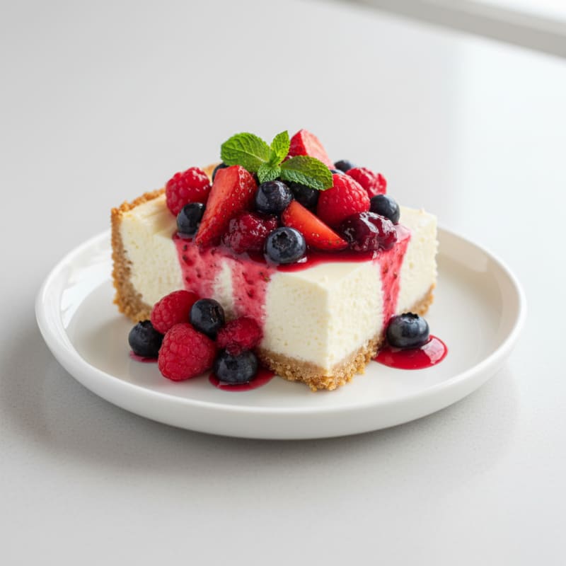 Greek Yogurt Protein Cheesecake with Mixed Berries