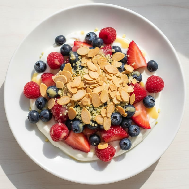 Greek Yogurt Protein Parfait with Mixed Berries and Almonds