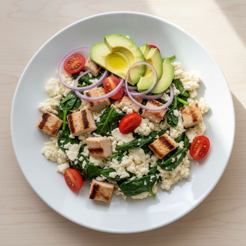 Egg White Scramble with Spinach and Grilled Turkey Breast