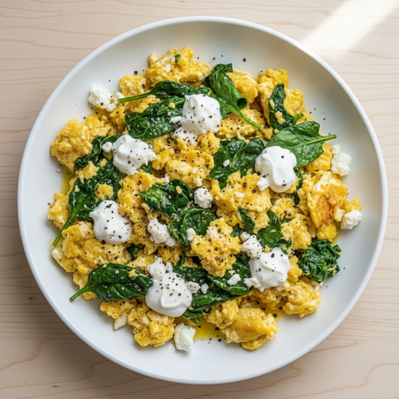 Creamy Spinach and Feta Scramble
